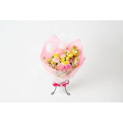 古河市三和産バラの花束(バルーン付き) | 花 フラワー 薔薇 ローズ 包装 ご家庭用 _DP79