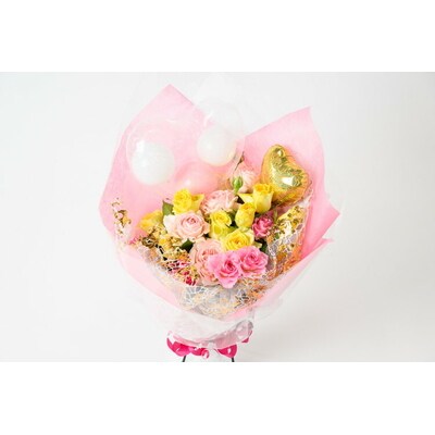 古河市三和産バラの花束(バルーン付き) | 花 フラワー 薔薇 ローズ 包装 ご家庭用 _DP79