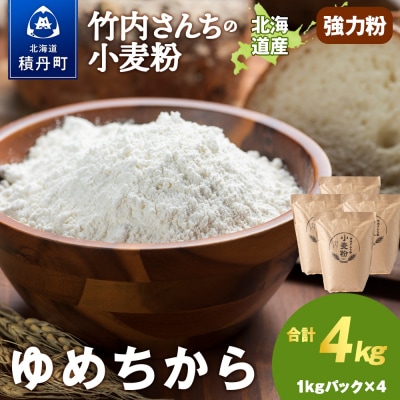竹内さんちの小麦粉【北海道 ゆめちから(1kg×4袋)便利な小分け袋でお届け】4kg 小分け