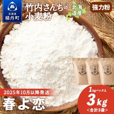 竹内さんちの小麦粉 北海道 春よ恋 1kg×3袋 小分け袋 