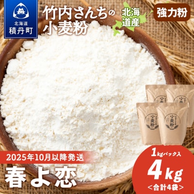 竹内さんちの小麦粉 北海道 春よ恋 1kg×4袋 小分け袋 
