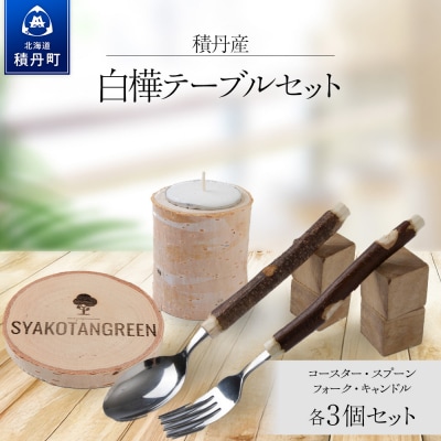 ≪数量限定≫積丹【白樺テーブルセット スプーン フォーク コースター キャンドル (各3)】