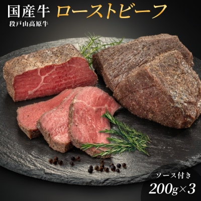 国産牛 段戸山高原牛 ローストビーフ(加熱済) 200g×3パック ソース付 牛肉 赤身