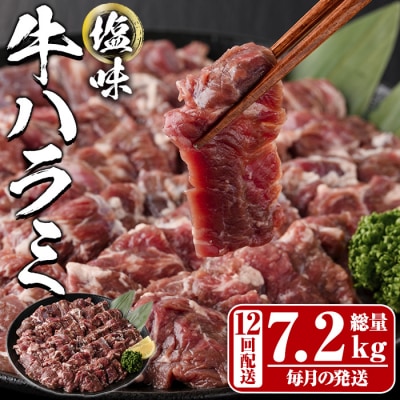 <定期便・全12回 (毎月の発送)>塩味 牛ハラミ(総量7.2kg)