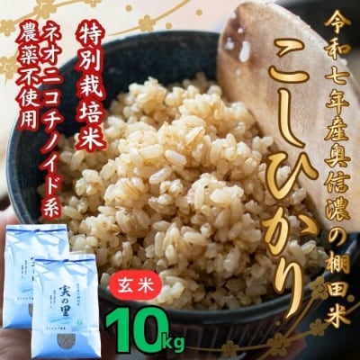 【令和7年産】特別栽培米 『奥信濃の棚田米 実の里』こしひかり 玄米 10㎏(5kg×2袋)