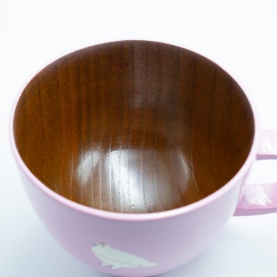 【ピンク】漆絵入り 木製スープマグ 300ml