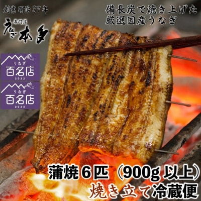 【冷蔵】国産 鰻 蒲焼《6尾》900g以上 タレ・うなぎのミニおつまみ付 〜明治37年創業「本多」〜