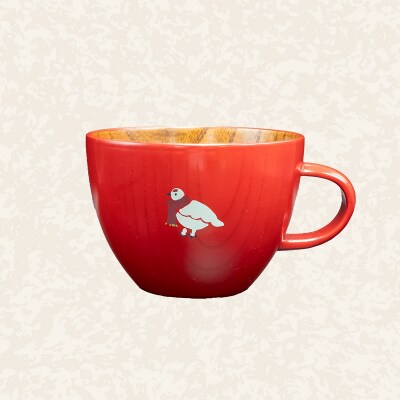 【赤】漆絵入り 木製 スープマグ らいちょう漆絵 【冬支度ver】300ml