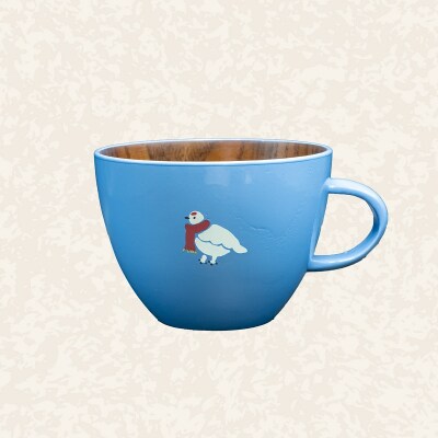 【ブルー】漆絵入り 木製 スープマグ らいちょう漆絵 【冬支度ver】300ml