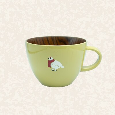 【クリーム】漆絵入り 木製 スープマグ らいちょう漆絵 【冬支度ver】300ml