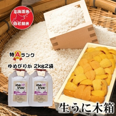＜11/30まで年内配送＞エゾバフンウニ100g、ゆめぴりか2kg×2袋 F-65010
