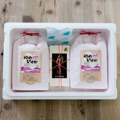 ＜11/30まで年内配送＞エゾバフンウニ100g、ゆめぴりか2kg×2袋 F-65010