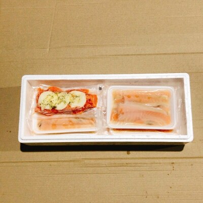 ＜12/14まで年内配送＞サーモンカプレーゼ1～2P&塩サーモンハラス220g×6P A-09126