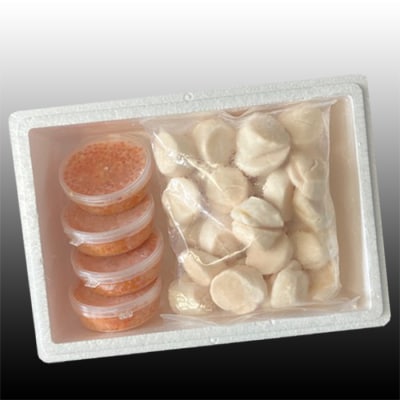 ＜12/21まで年内配送＞いくら醤油漬け100g×4P、ほたて貝柱500g×2P D-30032