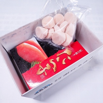 ＜12/10まで年内配送＞刺身用ほたて貝柱200g・甘口たら子500g(化粧箱入り) A-28206