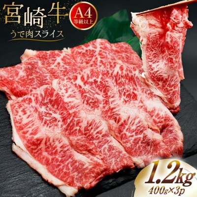 肉 牛肉 ブランド牛 宮崎牛 牛うで肉 スライス 400g×3 計1.2kg [31bm0057]