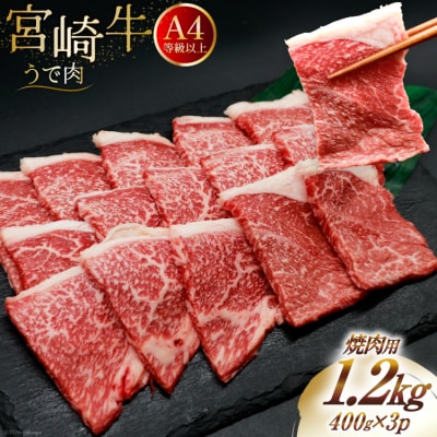 肉 牛肉 宮崎牛 牛うで肉 焼肉用 400g×3 計1.2kg [31bm0054]