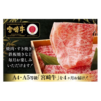 4回 定期便 宮崎牛 オオモモ スライス 希少部位 焼肉 サーロイン ステーキ [31aw0010]