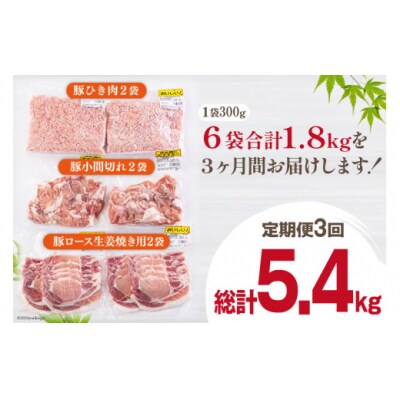 3回 定期便 宮崎県産 豚肉 3種 セット ひき肉 こま切れ ロース生姜焼き用 [31as0116]