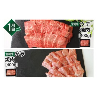 3回 定期便 宮崎牛 焼き肉 食べ比べ 3ヶ月コース 合計2.2kg [31ag0137]