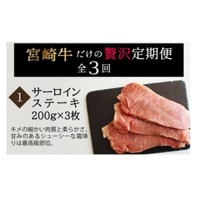3回 定期便 宮崎牛 ステーキ 3ヶ月 コース 合計 2kg マルミヤストア [31ag0132]
