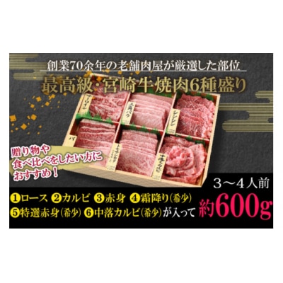 【宮崎牛】 特選 食べ比べ 焼肉 6種盛り 600g マルミヤストア 宮崎県 [31ag0128]