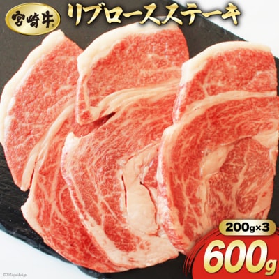 【宮崎牛】 リブロース ステーキ カット 200g×3枚 計600g [31ag0113]