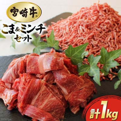 牛肉 宮崎牛 牛こま 400g & ミンチ 600g 計 1kg [31ag0106]