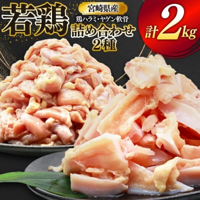 鶏肉 詰め合わせ 宮崎県産 若鶏 鶏ハラミ 鶏ヤゲン軟骨 各1kg 計2kg [31bp0022]