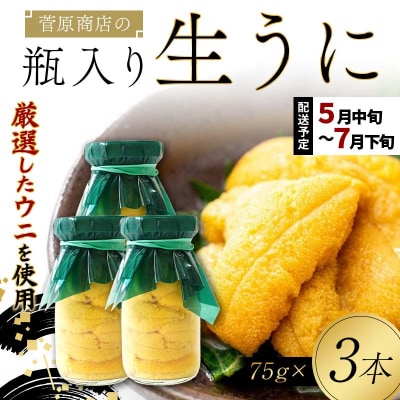 【発祥の地】三陸山田 牛乳瓶入り生うに 【先行予約】75g×3本 令和8年5月中旬以降発送 