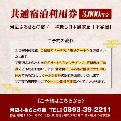 【電子クーポン】河辺ふるさとの宿・才谷屋 共通宿泊利用 3,000円分 [AGDO004]
