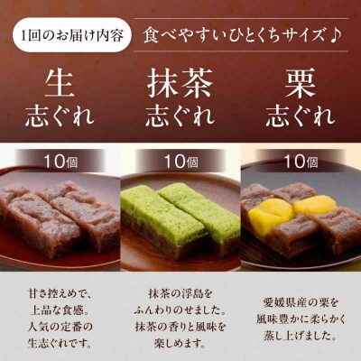 【全12回定期便】大洲銘菓 ひとくち生志ぐれ 3種30個入り ギフト箱入り [AGCB022]