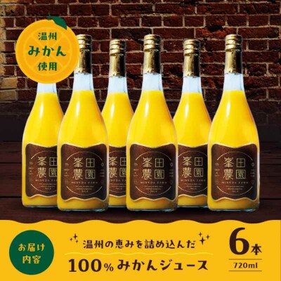 手作り 温州みかん 100%ストレートジュース 720ml×6本 [AGBT014]