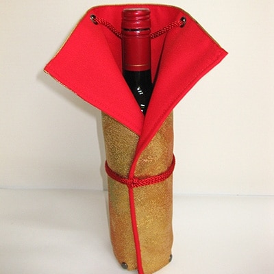 本場筑前博多織でつくった【おさけのきもの】(金糸文様)ボトルカバー