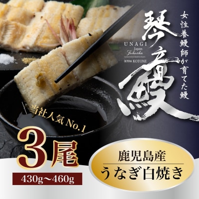 国産 うなぎ 白焼き(鹿児島県産) 3尾 (430～460g) 