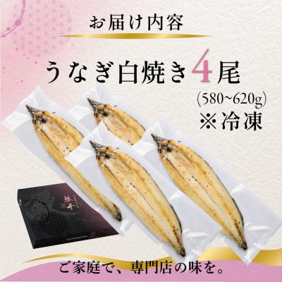 国産 うなぎ 白焼き(鹿児島県産) 4尾 (580～620g) 