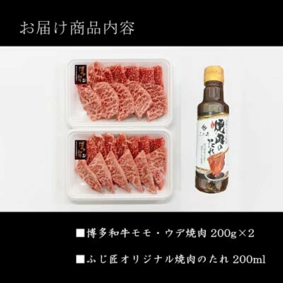 博多和牛モモ・ウデ焼肉用(お肉ソムリエ開発焼肉のたれ付) 200g×2(計400g)