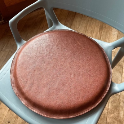 国産牛革 レザークッション 座布団(ブラウン・ハニーゴールドステッチ)