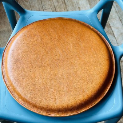 国産牛革 レザークッション 座布団(キャメル・レインボーステッチ)