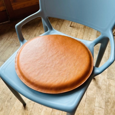 国産牛革 レザークッション 座布団(キャメル・ハニーゴールドステッチ)