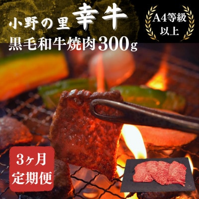 【毎月定期便】【小町の里・幸牛】黒毛和牛焼肉 300g全3回