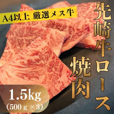 【先崎牛】A4等級以上の希少な厳選メス牛◆ロース焼肉1.5kg(500g×3パック)