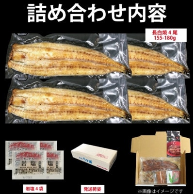 豊橋うなぎ 白焼 4尾 約600g