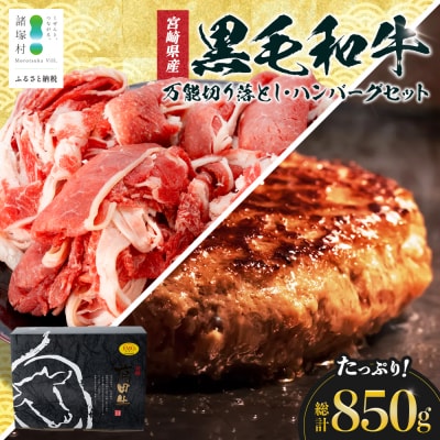 宮崎県産黒毛和牛 万能切り落とし(約400g×1P)ハンバーグ(150g×3個)セット