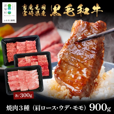 宮崎県産黒毛和牛 焼肉3種セット 計900g