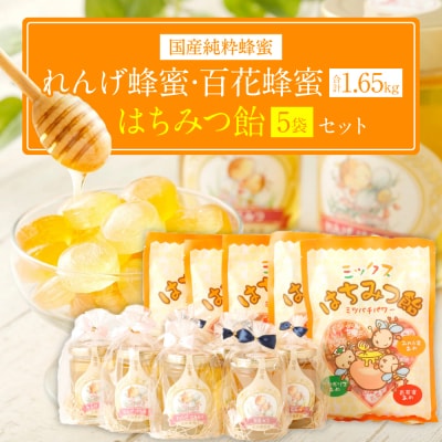 国産 純粋れんげ蜂蜜  百花蜂蜜 165g×各5本 蜂蜜あめ×5袋_058-5185