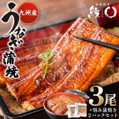 鰻丸(うなまる) 九州産 うなぎ蒲焼き3尾 & 刻み蒲焼き2パックセット_073-6541