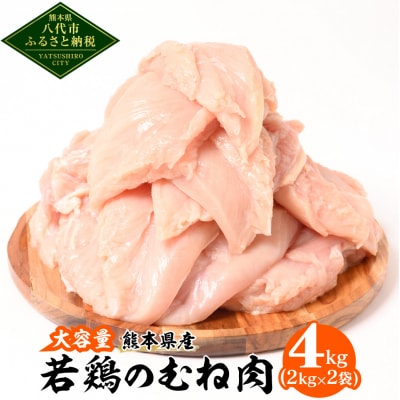 熊本県産 若鶏のむね肉 合計4kg(2kg×2袋) 鶏肉_040-5216-A