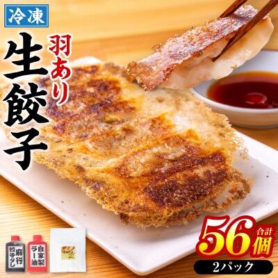 羽根つき冷凍生餃子2パック(56個入)　たれ2本とラー油付_239-4366