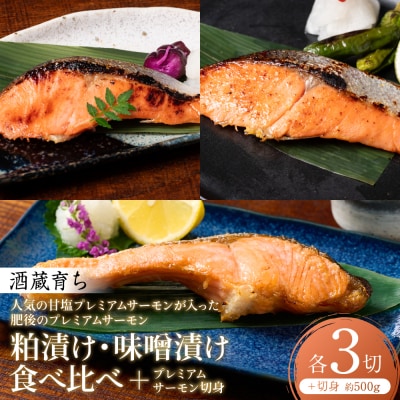 酒蔵育ち肥後のプレミアムサーモン粕・味噌漬け各3切甘塩プレミアムサーモン約500g_257-6790